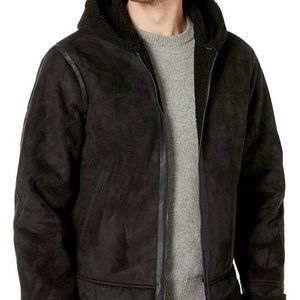 Sean John Mens Hooded Aviator Shearling Jacket